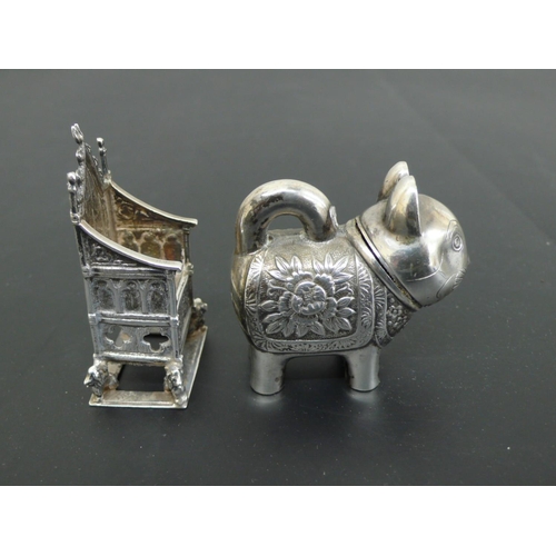 240 - Japanese sterling Silver cat pepper pot with screw on head and floral decoration to saddle, length 2... 