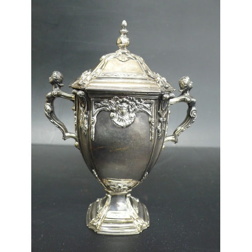 241 - Edward VIII cast silver two handled urn of octagonal tapering form with cover, London 1936, 14.5ozt,... 