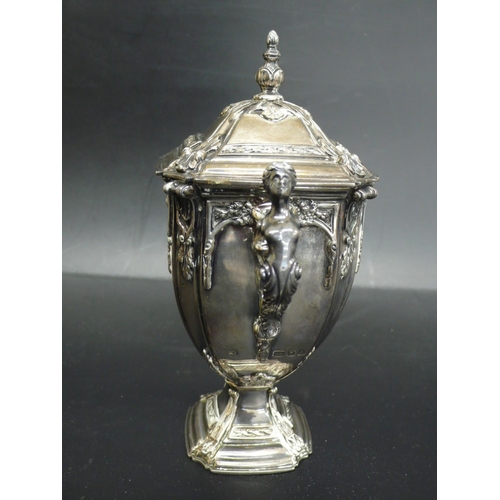 241 - Edward VIII cast silver two handled urn of octagonal tapering form with cover, London 1936, 14.5ozt,... 