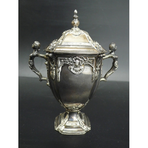 241 - Edward VIII cast silver two handled urn of octagonal tapering form with cover, London 1936, 14.5ozt,... 