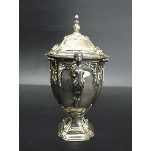 241 - Edward VIII cast silver two handled urn of octagonal tapering form with cover, London 1936, 14.5ozt,... 