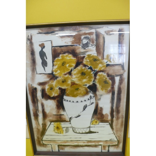 361 - Krishna Howlaji ARA (1914-1985)
Still Life Vase of Yellow Flowers on a Table
Watercolour, Gouache an... 