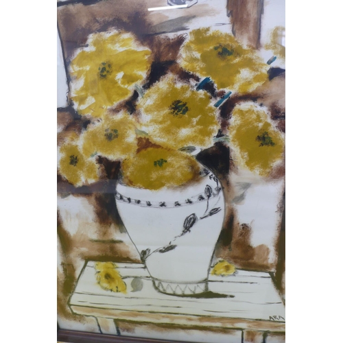 361 - Krishna Howlaji ARA (1914-1985)
Still Life Vase of Yellow Flowers on a Table
Watercolour, Gouache an... 