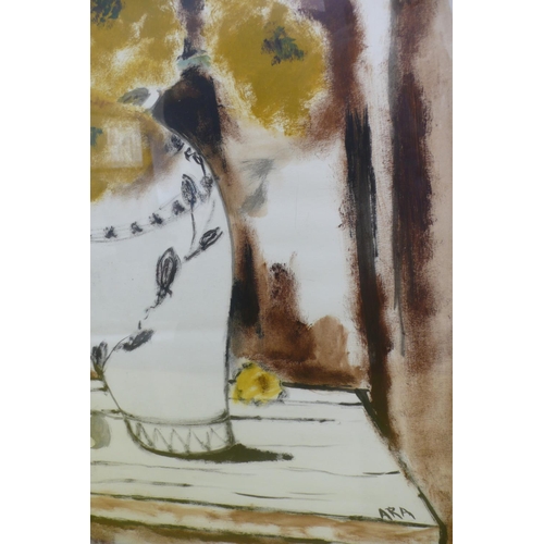 361 - Krishna Howlaji ARA (1914-1985)
Still Life Vase of Yellow Flowers on a Table
Watercolour, Gouache an... 