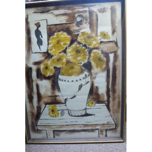 361 - Krishna Howlaji ARA (1914-1985)
Still Life Vase of Yellow Flowers on a Table
Watercolour, Gouache an... 