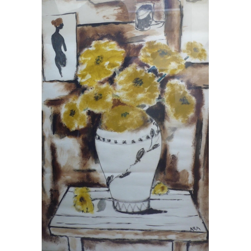 361 - Krishna Howlaji ARA (1914-1985)
Still Life Vase of Yellow Flowers on a Table
Watercolour, Gouache an... 