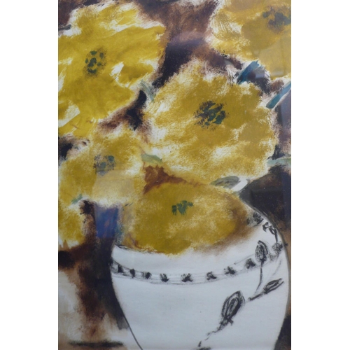 361 - Krishna Howlaji ARA (1914-1985)
Still Life Vase of Yellow Flowers on a Table
Watercolour, Gouache an... 