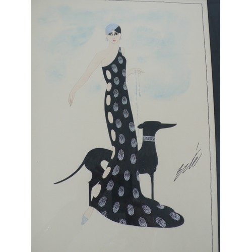 360 - School of Erte, six ink, oil and pencil on paper, ladies fashion 18 X 14ins