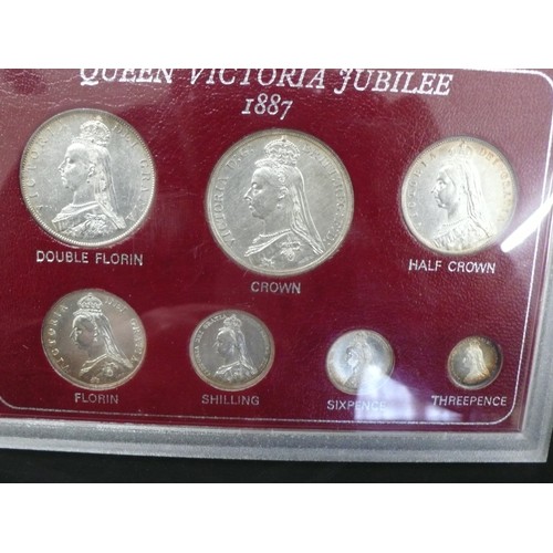 368 - Victoria 1887 Queen Victoria Jubilee seven coin silver set S3921,3922 (Roman I), 3924, 3925, 3926, 3... 