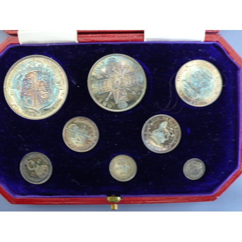 369 - George V 1911 silver Coronation proof 8 coin specimen set in original Royal Mint box - superb toning... 