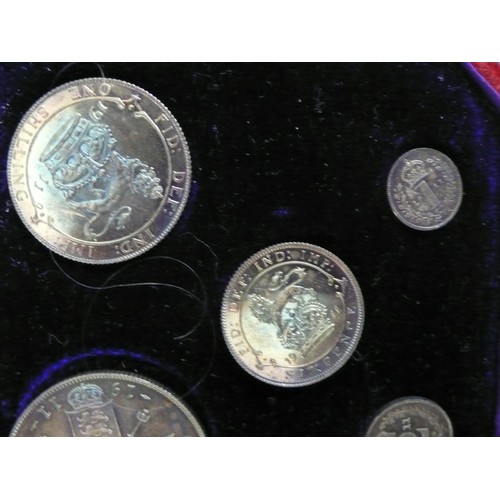 369 - George V 1911 silver Coronation proof 8 coin specimen set in original Royal Mint box - superb toning... 