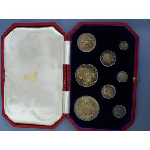 369 - George V 1911 silver Coronation proof 8 coin specimen set in original Royal Mint box - superb toning... 