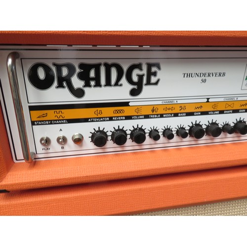 66 - Orange Thunderverb 50 guitar amplifier head together with orange 16ohm 4 speaker cabinet (input requ... 