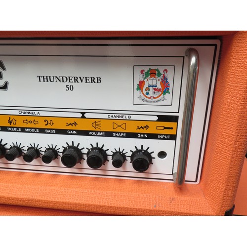 66 - Orange Thunderverb 50 guitar amplifier head together with orange 16ohm 4 speaker cabinet (input requ... 