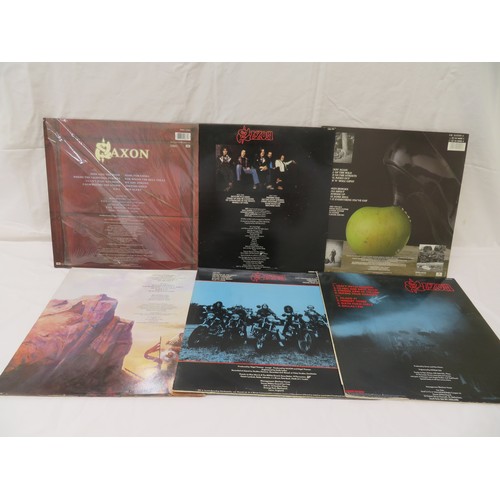 139 - Saxon vinyl LPs - Destiny (EMC3543), Wheels of Steel (CAL115), Innocence is no Excuse (EJ 2404001), ... 