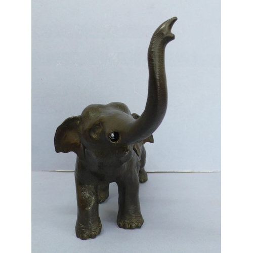 12 - Late 19thC Japanese black patinated bronze Asian elephant, length 11ins, height 9ins