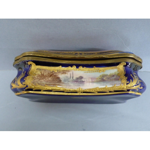 14 - Sevres style porcelain and gilt metal mounted serpentine sided box having hand painted scene of Ange... 