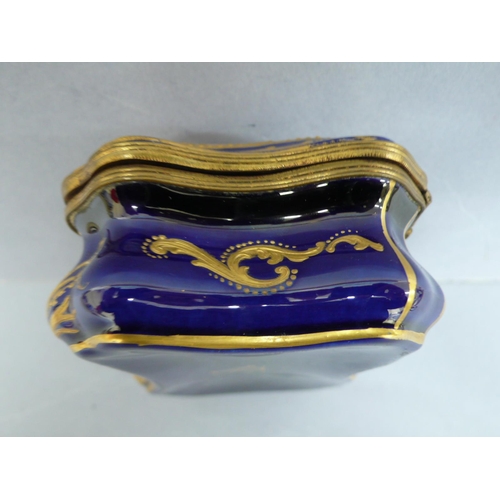 14 - Sevres style porcelain and gilt metal mounted serpentine sided box having hand painted scene of Ange... 