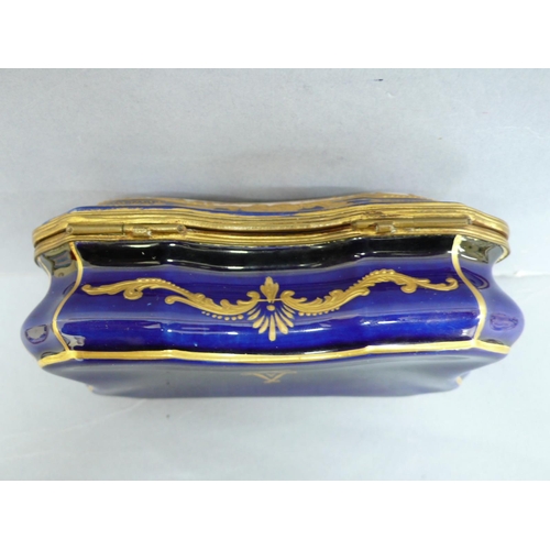 14 - Sevres style porcelain and gilt metal mounted serpentine sided box having hand painted scene of Ange... 