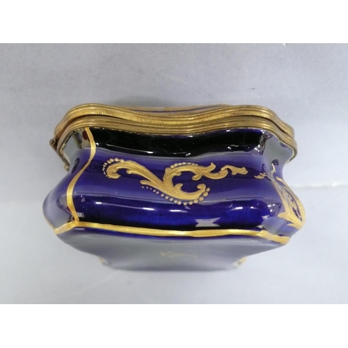 14 - Sevres style porcelain and gilt metal mounted serpentine sided box having hand painted scene of Ange... 