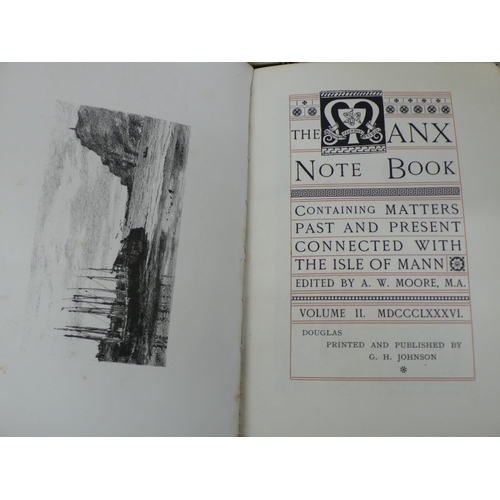 15 - A.W. Moore, The Manx Notebook in three volumes bound in vellum and ink paper, printed by G.H. Johnso... 