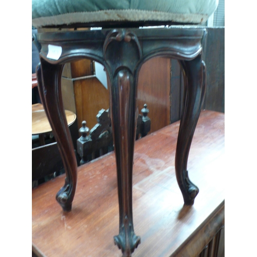 153 - Victorian mahogany button upholstered adjustable piano stool with cabriole legs and scroll feet