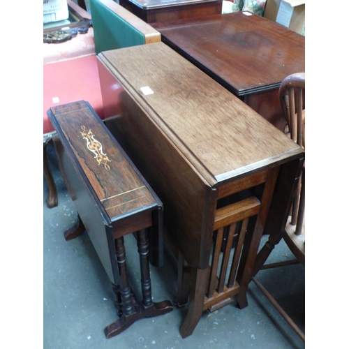 154 - Two Sutherland tables, one small inlaid, one larger with splayed legs