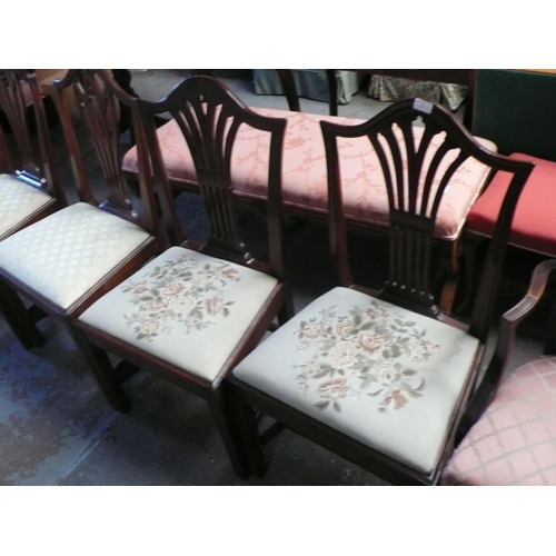 156 - Five antique mahogany and two 1930s dining chairs with upholstered seats, seven chairs in all