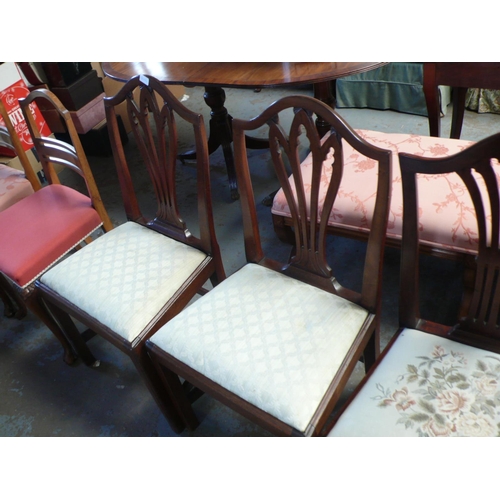 156 - Five antique mahogany and two 1930s dining chairs with upholstered seats, seven chairs in all