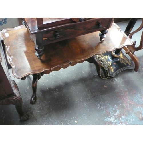 158 - Hardwood canterbury together with a walnut occasional table