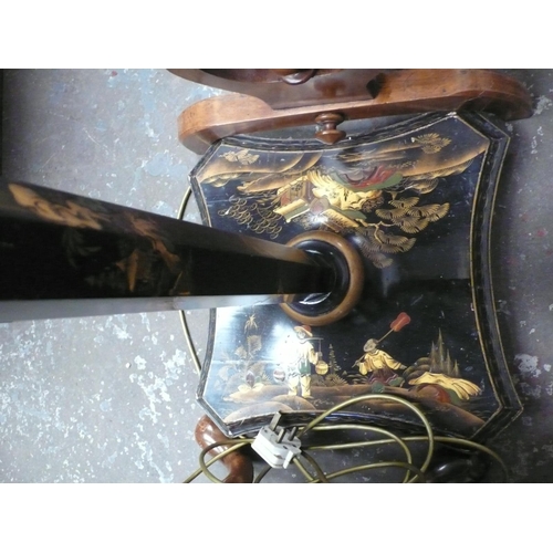 159 - Black laquered Japanned decorated standard lamp