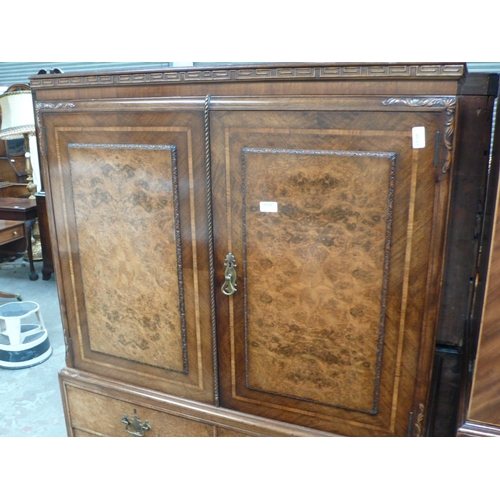 163 - Good quality burr walnut veneered tallboy with cupboards above two short and three long drawers, hei... 