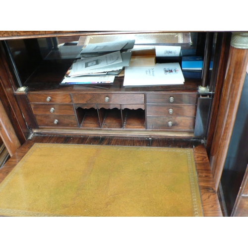 167 - 19thC French rosewood secretaire à abattant with drawer above fold down flap, fitted interior, colum... 