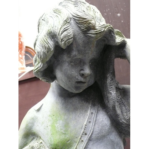 183 - Lead figure of a child holding a net - height 42 ins approx