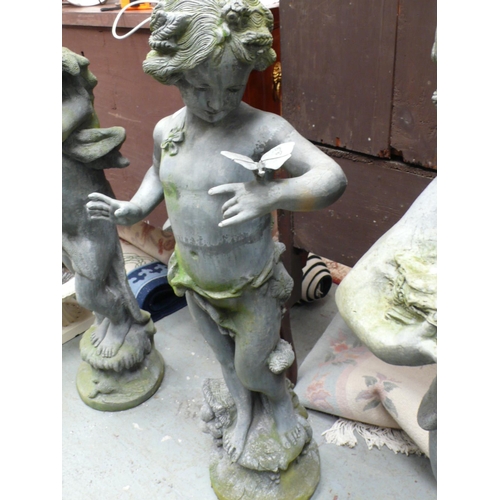 184 - A lead figure of a child holding a butterfly with a horn of plenty at it's feet - size 42 ins approx