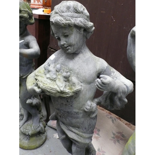 185 - A lead figure of a child holding a nest of fledglings - height 44 ins approx