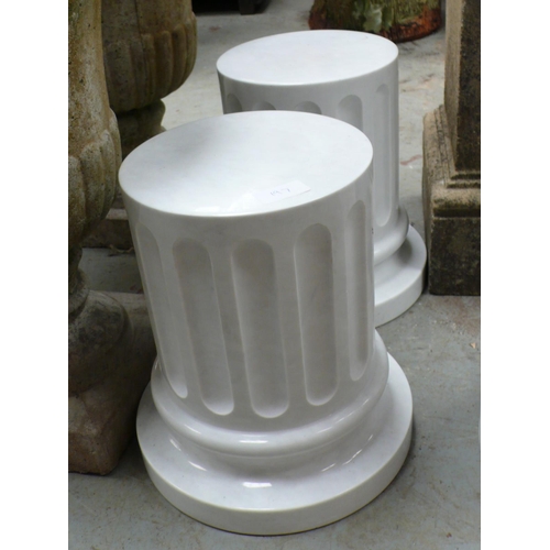 197 - Two white marble fluted pedestals - height 12 ins approx