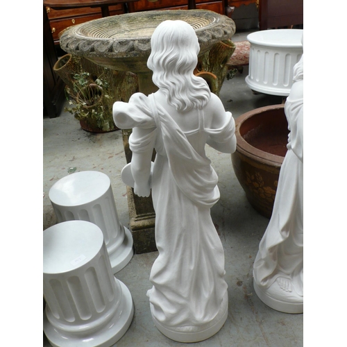 198 - An Italian white Carrara marble female figure of the artist - height 32 ins approx