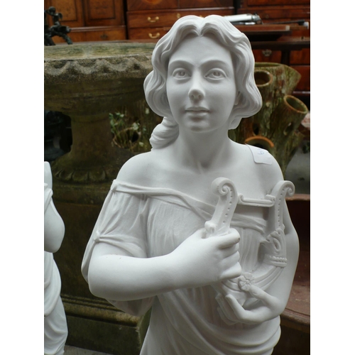 199 - White Carrara marble female figure of the musician - height 32 ins approx