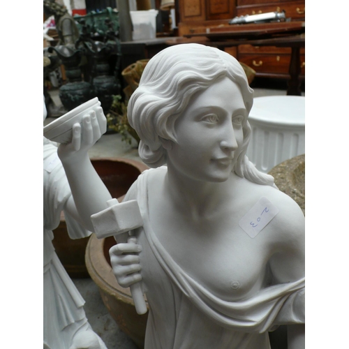 203 - A white Carrara marble figure of a stone mason - height 32 ins approx