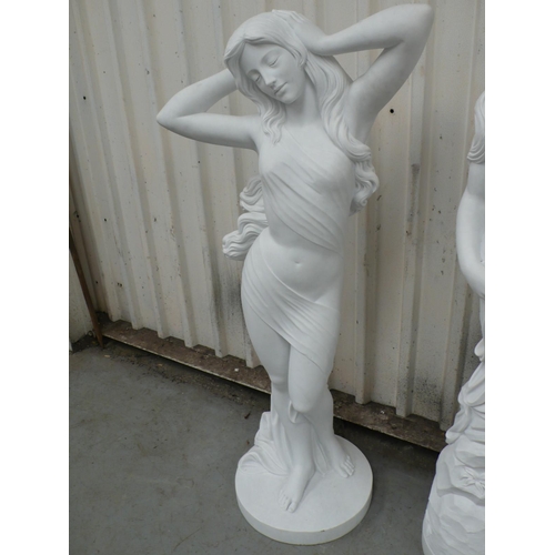 209 - A white Carrara marble of a semi-naked woman with long hair holding her head - height 60 ins