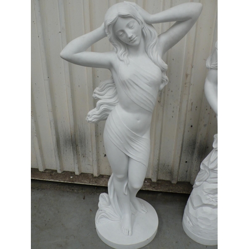 209 - A white Carrara marble of a semi-naked woman with long hair holding her head - height 60 ins