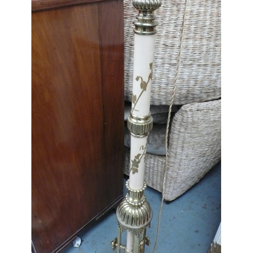 224 - Victorian brass and enamel standard oil lamp on paw feet, height 59ins