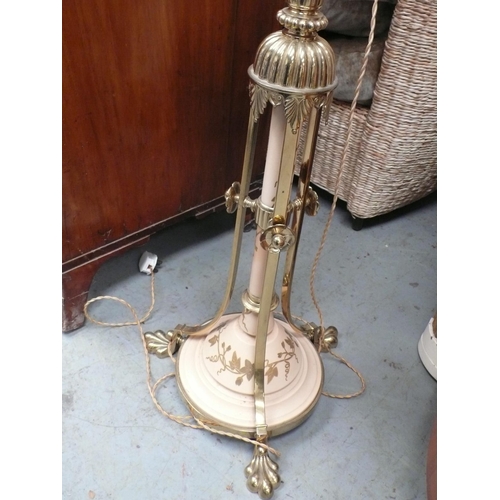 224 - Victorian brass and enamel standard oil lamp on paw feet, height 59ins