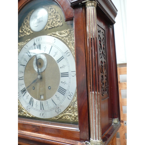 227 - Good quality 18thC mahogany eight day long case clock with silvered chapter rings, ormolu spandrels,... 