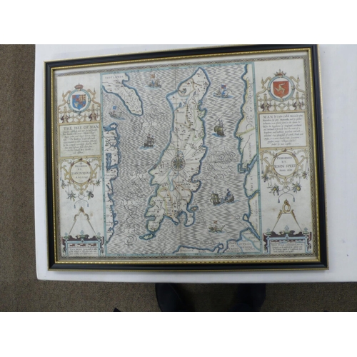 242 - John Speed 1627, Map of the Isle of Man, handcoloured, double glazed