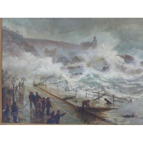 243 - John Holland (1857-1920) British, Storm Seas Breaching the Northern End of the Promenade - Douglas, ... 