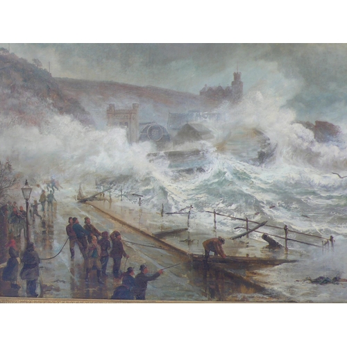 243 - John Holland (1857-1920) British, Storm Seas Breaching the Northern End of the Promenade - Douglas, ... 