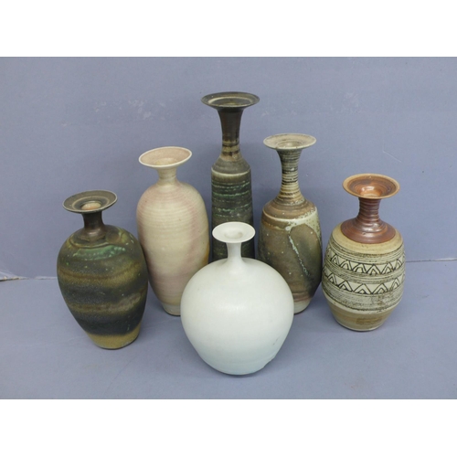 250 - Mary Rich - Six stoneware porcelain vases of various sizes with wide lips, tallest 8.5ins, impressed... 