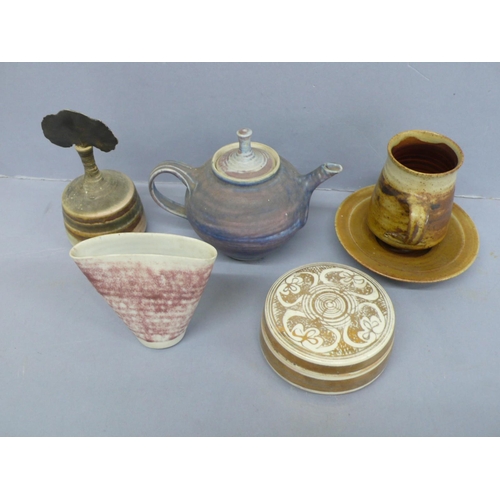 251 - Mary Rich, five stoneware porcelain items - tea pot, bottle with stopper, lustre box, oval vase and ... 